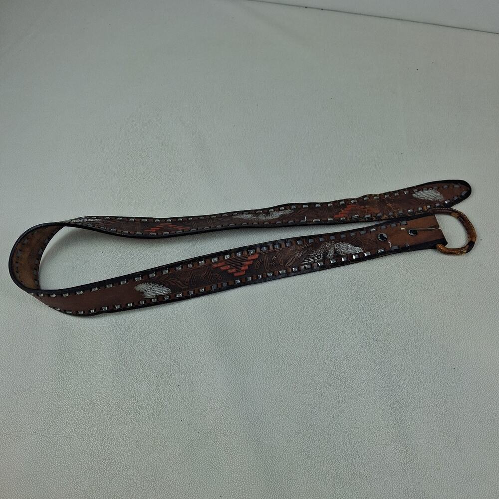 Vtg Cinturones Ada Mexico Hand Tooled Leather Belt Size 36 Eagle Western Worn
